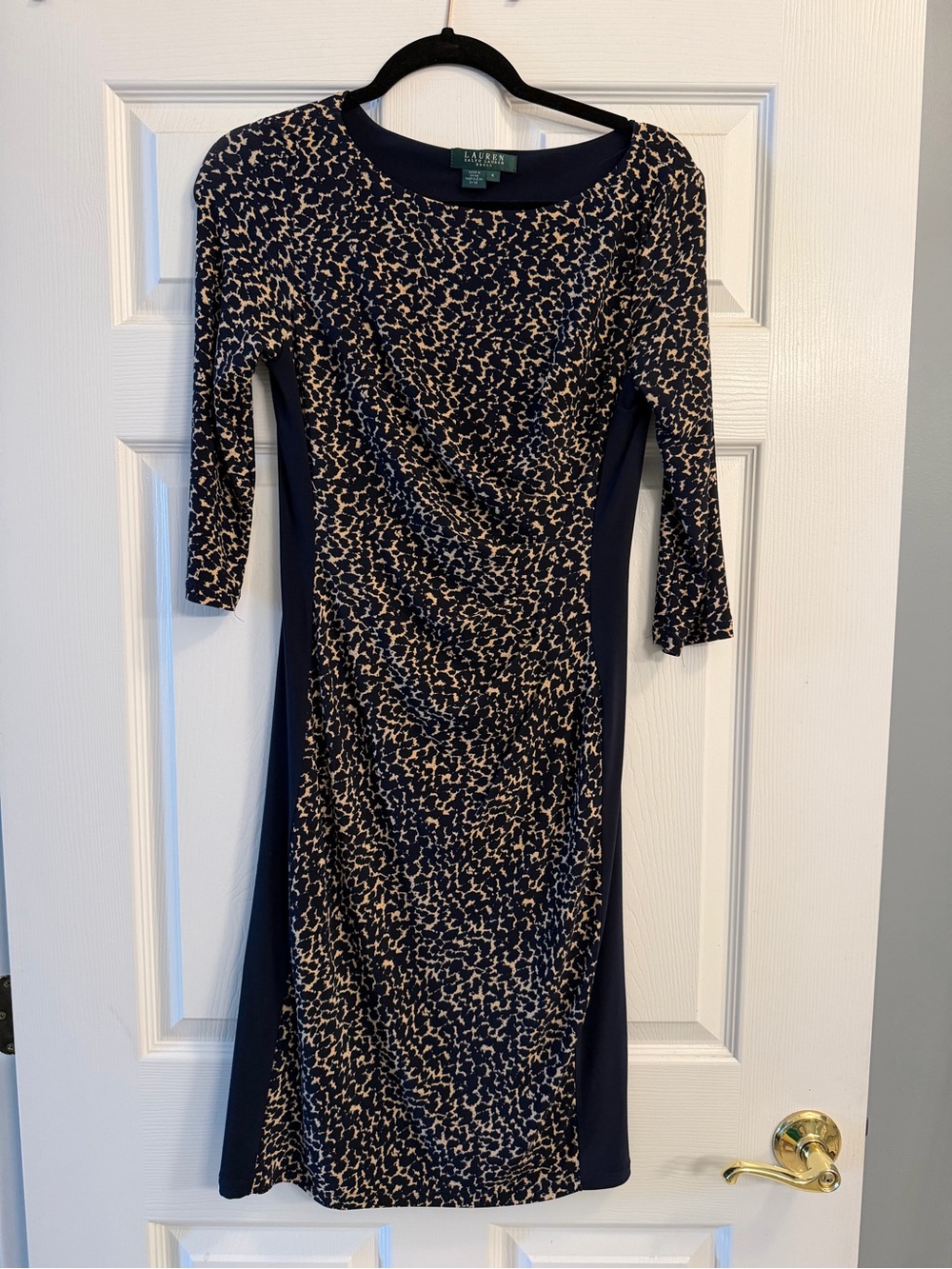 Lauren Ralph Lauren Navy and Beige Printed Dress - 3/4 Sleeves